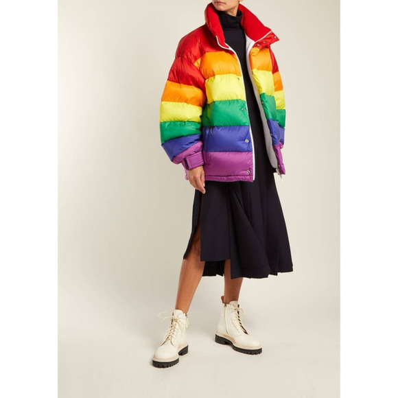 Burberry Rainbow Striped Feather Down Puffer Jacket Size 44 - Picture 1 of 14